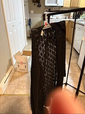 Black Open Knit Long Cardigan